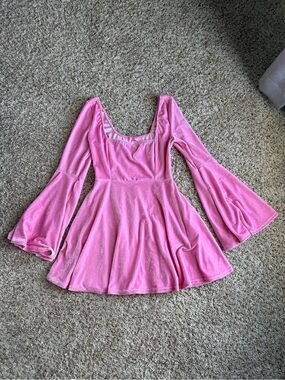Sugar Thrillz Pink Velvet Bell Sleeve Skater Dress